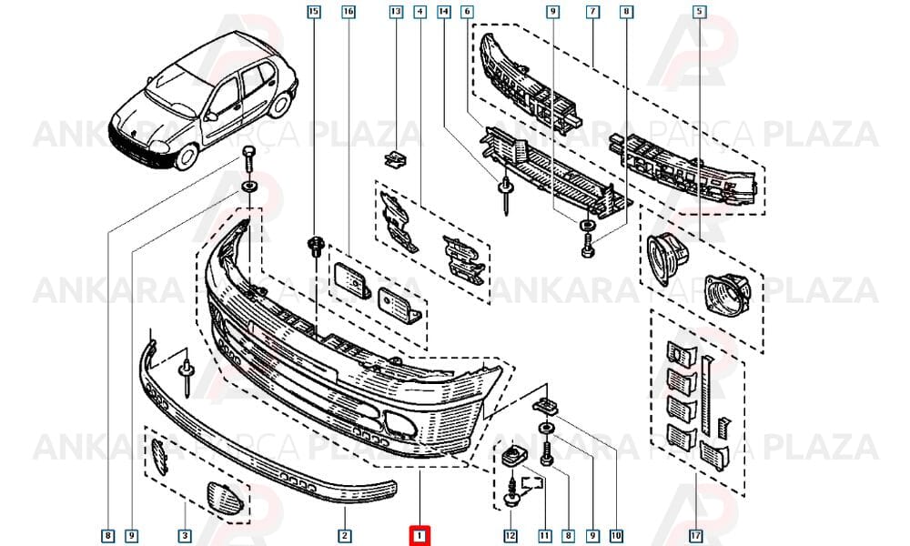 Clio Ön Tampon 1999 - 2002 Arası Hatchback 7701470895 Meydan