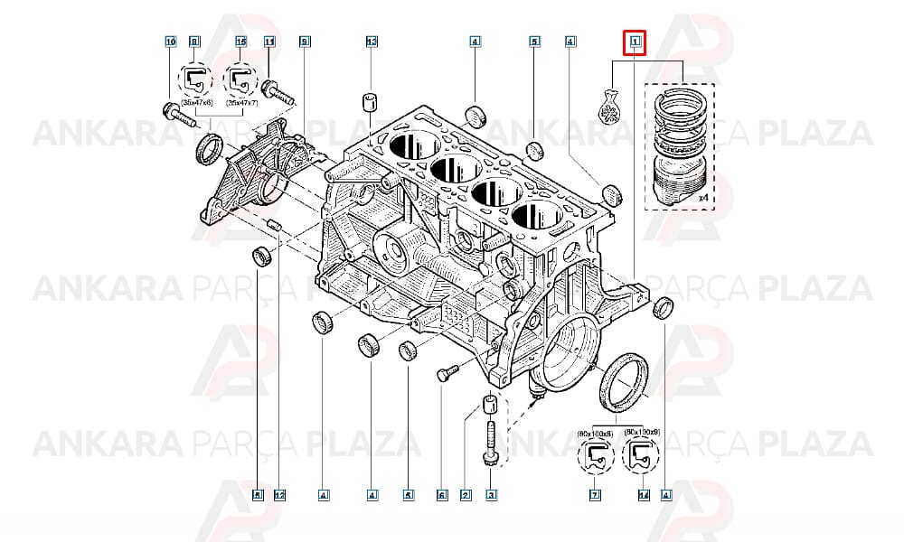 Logan Scenic Clio Megane 1.6 8V 3-4. Silindir Onarım Seti (Piston, Segman) Std 79.50Mm Yenmak