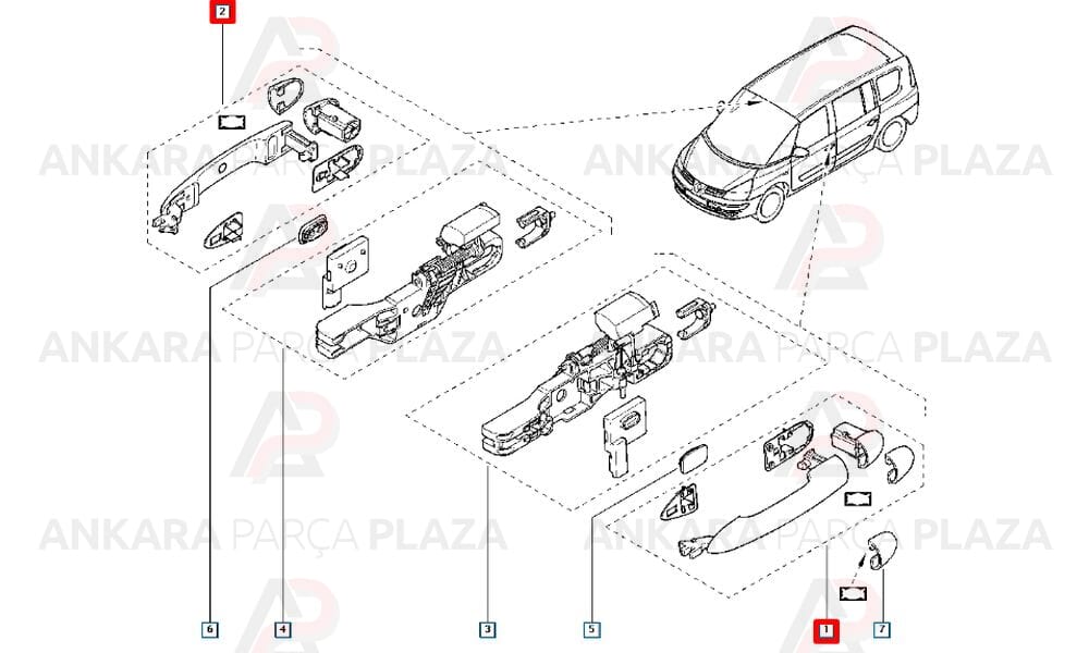Laguna 02 - 05 Arka Kapı Dış Açma Kolu Sol Siyah 7701472931
