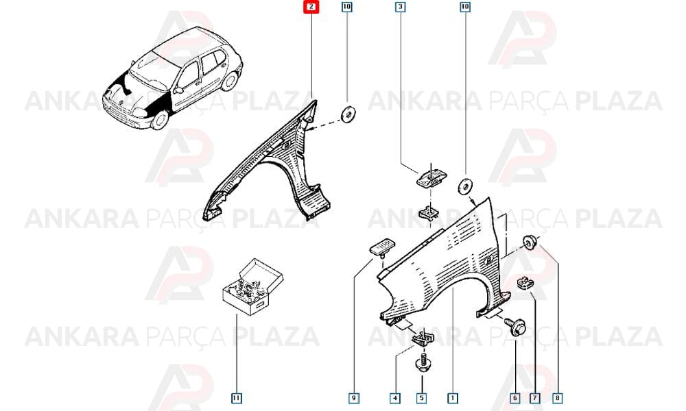 Clio Ön Çamurluk Sağ 1999 - 2002 Arası Hatchback Meydan
