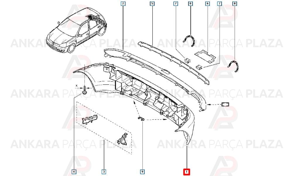 Clio 2 2003 - 2008 Arka Tampon Meydan