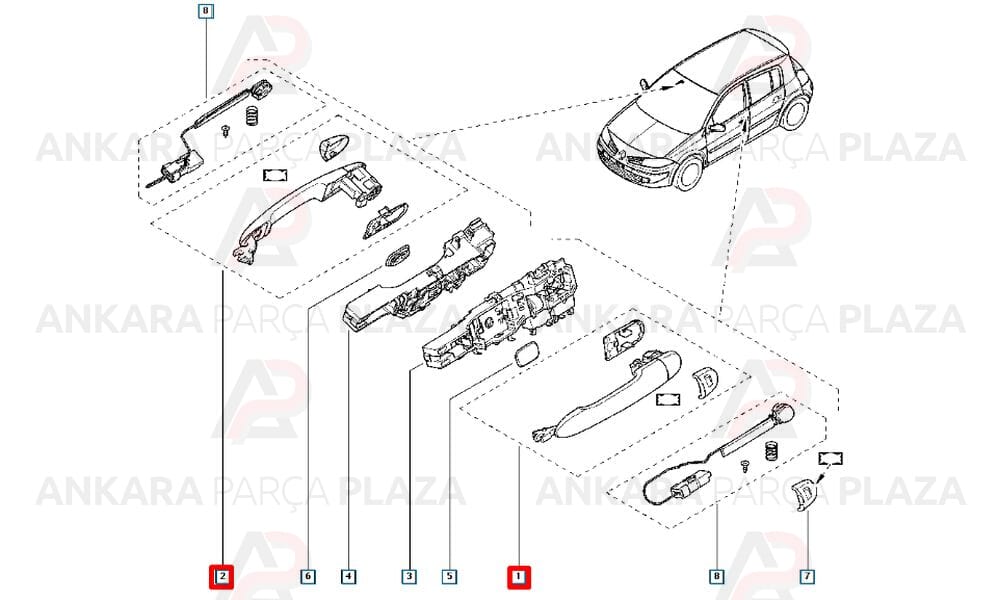 Megane Scenic 2 Ön Kapı Dış Açma Kolu Sağ Nikelajlı 7701474436