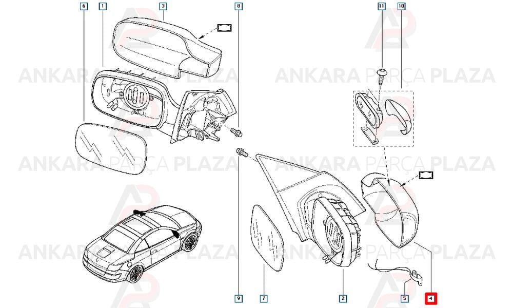 Megane 2 Yan Ayna Kapağı Sağ Orijinal 7701474455