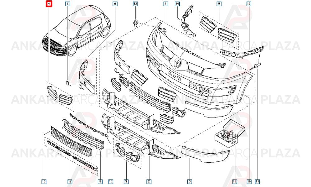 Megane 2 Sis Farı Kapak Plastiği Sağ Siyah Sis Deliksiz Meydan