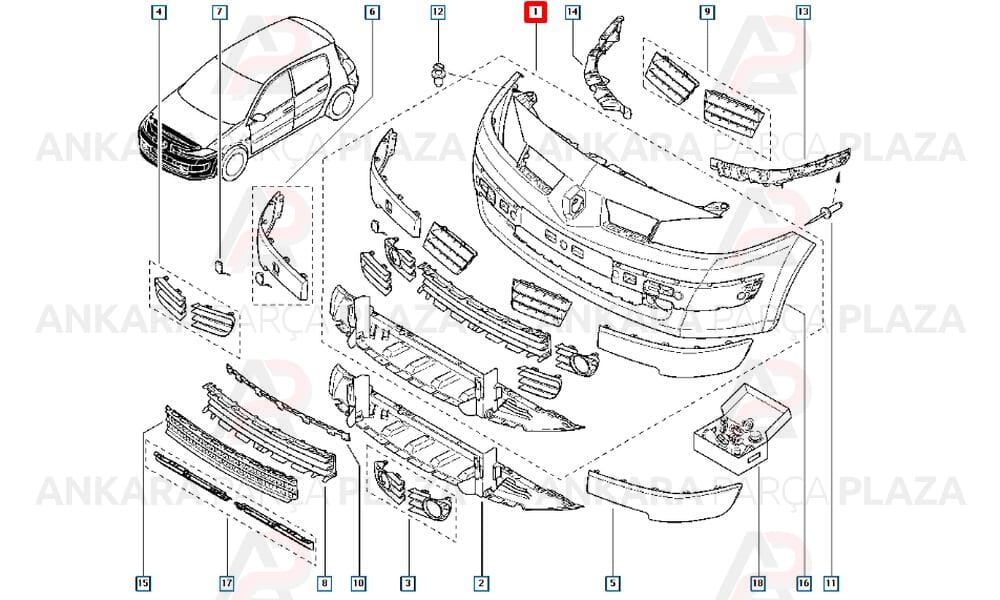 Megane 2 Ön Tampon 2004 - 2006 Astarsız Izgaralı Sis Yeri Açık 7701474484 Meydan