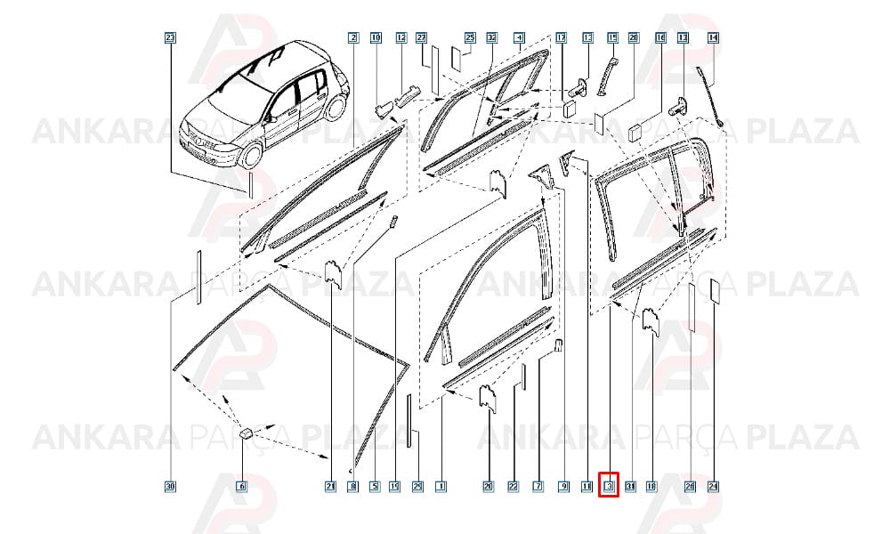Sol Arka Cam Fitili Megane 2 H.B. 7701474539