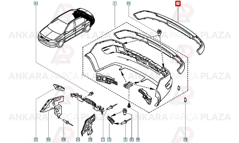 Megane 2 Tampon Bandı Arka 2003 - 2009 Meydan