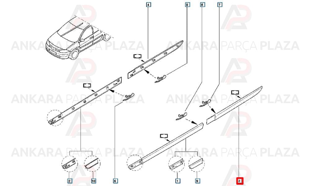 Kapı Bandı Çıtası Arka Sol Megane 2 2003 ->