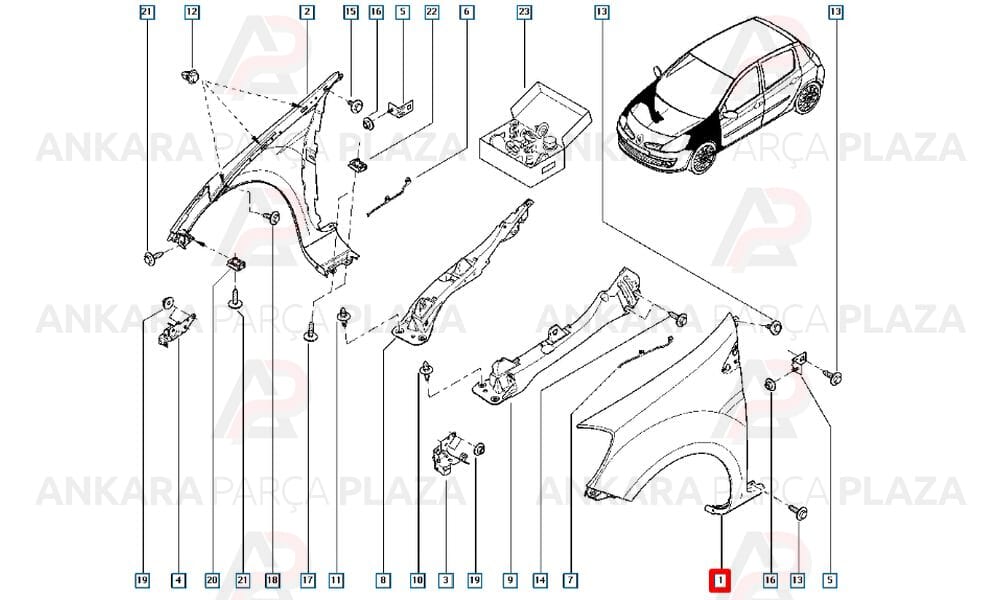 Clio Ön Çamurluk Sol 2003 - 2012 Arası Hatchback Astarsız Meydan
