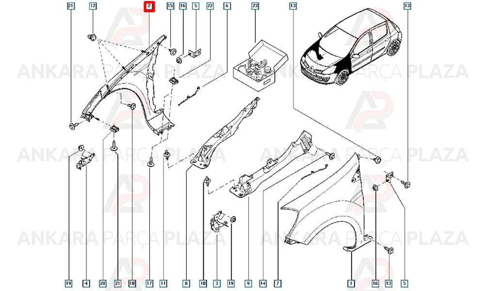 Clio 3 Ön Çamurluk Sağ 2003 - 2012 Arası Hatchback Astarsız Meydan