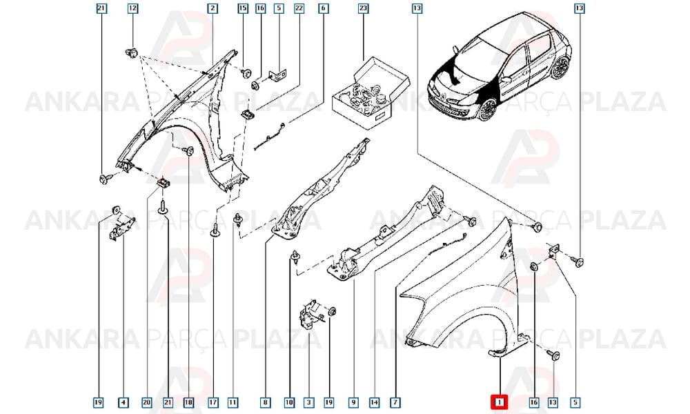 Clio Ön Çamurluk Sol 2003 - 2012 Arası Hatchback Astarsız Meydan