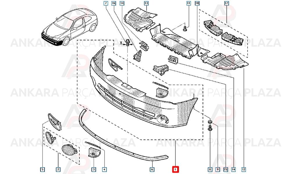 Megane 1 Coupe Ön Tampon 2000 - 2003 Arası 7701476536 Orijinal