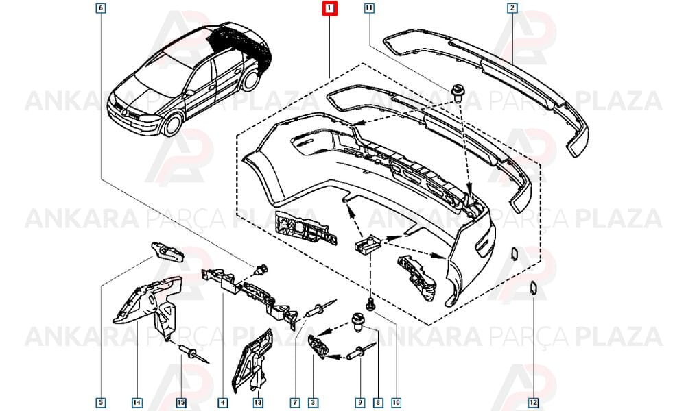 Megane 2 2003 - 2009 Arka Tampon Meydan