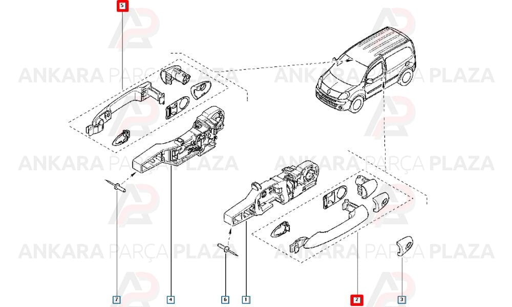 Kangoo 08 - 13 Ön Kapı Dış Açma Kolu Sağ Sol Aynı Adet 7701478188