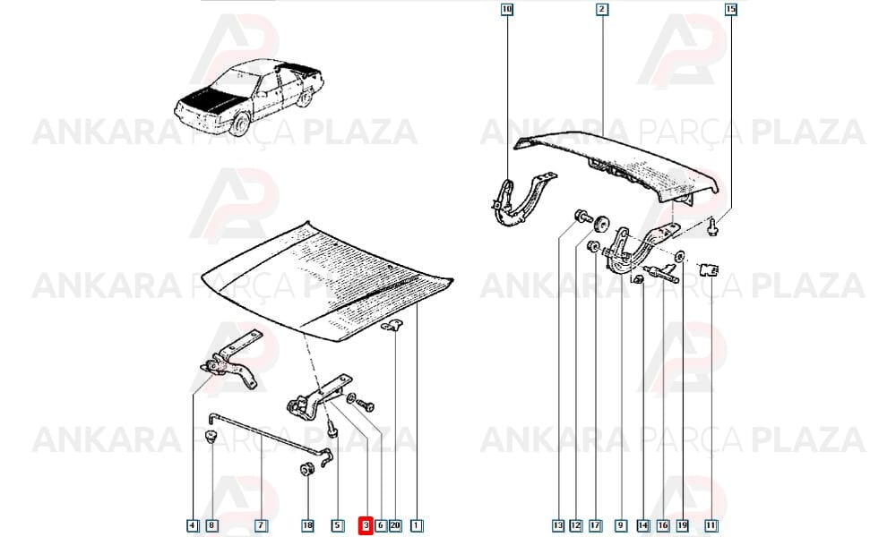 Kaput Menteşesi Sol Renault 21 7701639510
