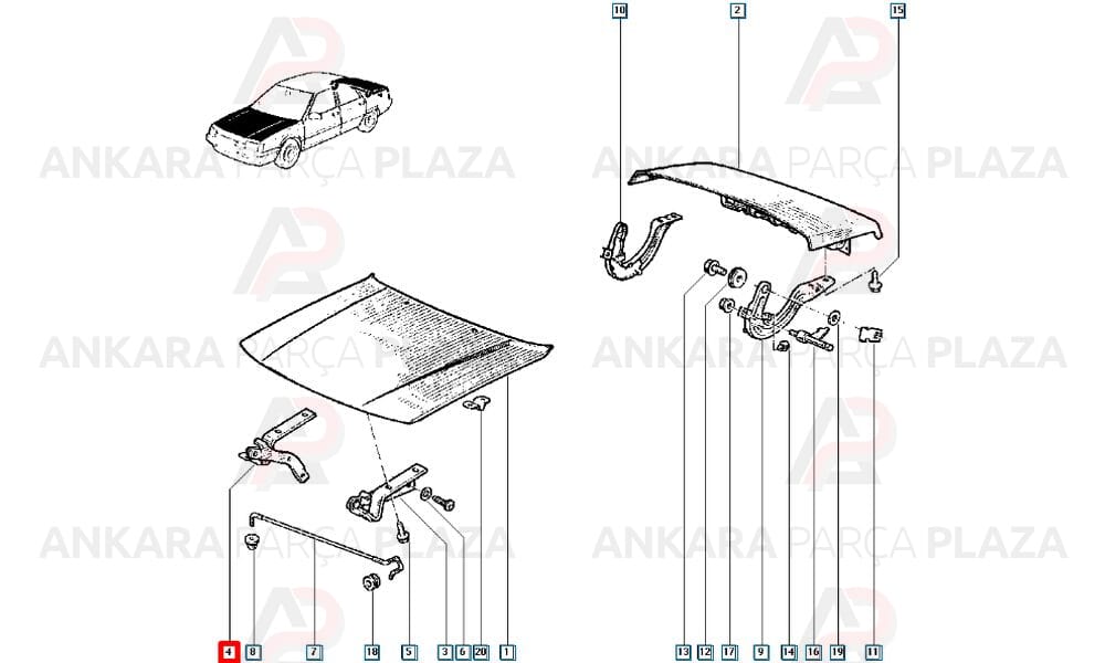 Kaput Menteşesi Sağ Renault 21 7701639511