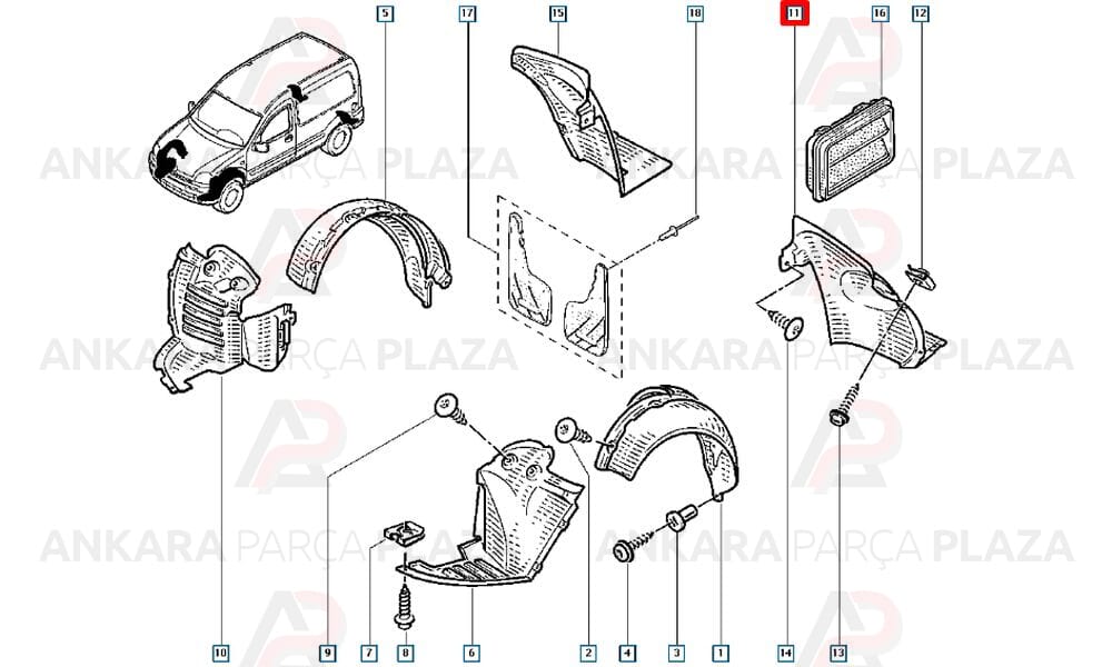 Kangoo Arka Çamurluk Davlumbazı Sol 1998 - 2009 Arası Meydan