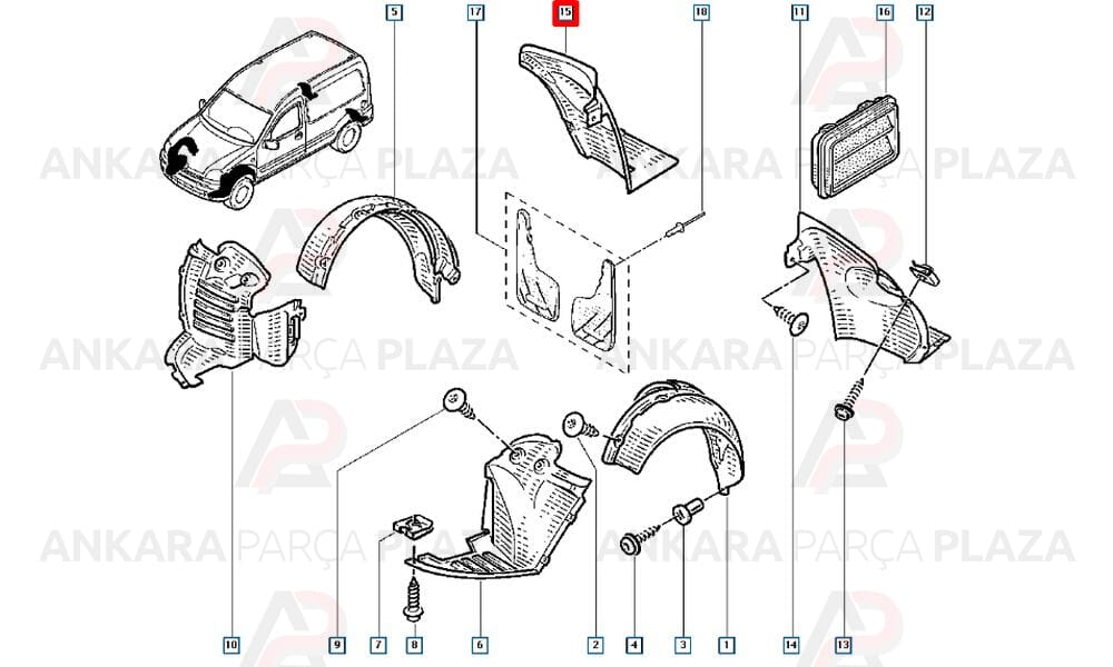 Kangoo Arka Çamurluk Davlumbazı Sağ 1998 - 2009 Arası Sodsan