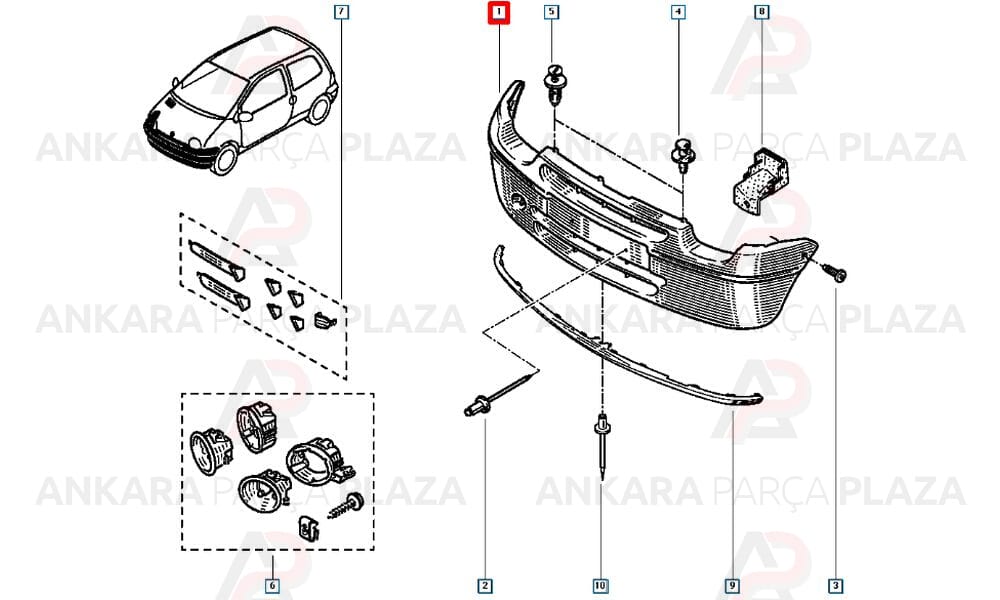 Twingo Ön Tampon 1999 - 2001 Sis Delikli 7701473051 Meydan