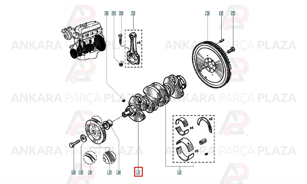 Krank Mili Renault 9 / 11 / 19 / 21 > 1600 Motor Karbüratörlü C2L