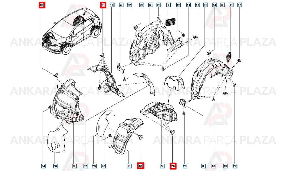 Clio Kangoo Megane Duster Sandero Çamurluk Davlumbaz Tapası Klipsi Mtj