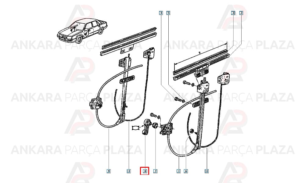 Renault 9, R11 Cam Açma Kolu Gri Pleksan