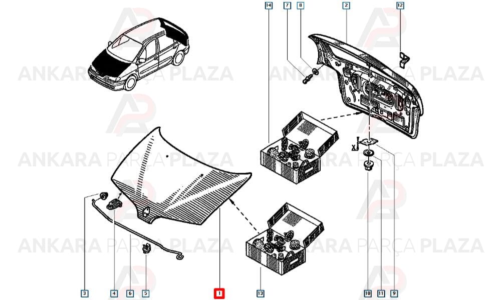 Megane Scenic 96 - 99 Motor Kaputu Burunlu 7751468059