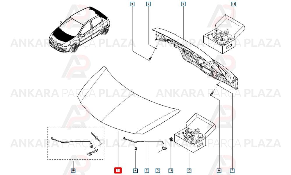 Clio Hb 06 - 09 Motor Kaputu Gri Boyalı Çekomastikli 7751476113