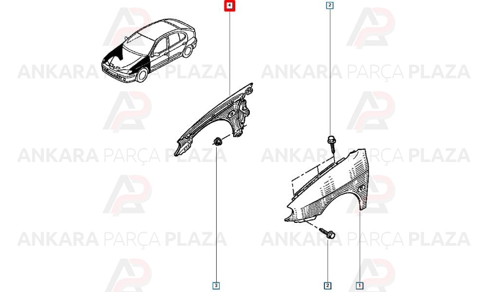 Megane 99 - 02 Ön Çamurluk Delikli Sağ Meydan