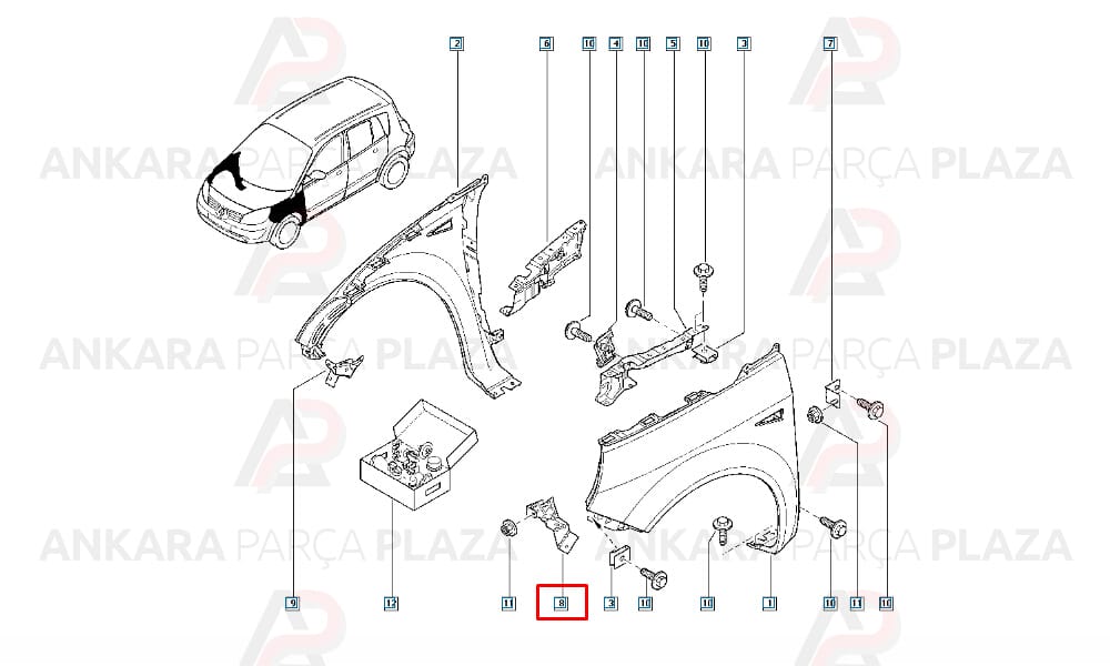 Megane Scenic 2 Tampon Çamurluk Arası Montaj Sacı Ön Sol Orijinal 7782102801