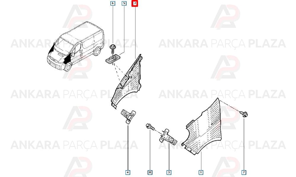 Trafic 2 Ön Çamurluk Sağ 2005 - 2014 Arası Orijinal 7782524467