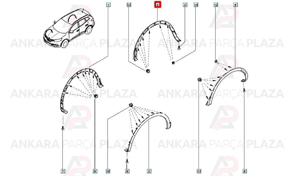 Renault Kadjar 15-20 Arka Çamurluk Ağzı Plastiği Sağ Meydan