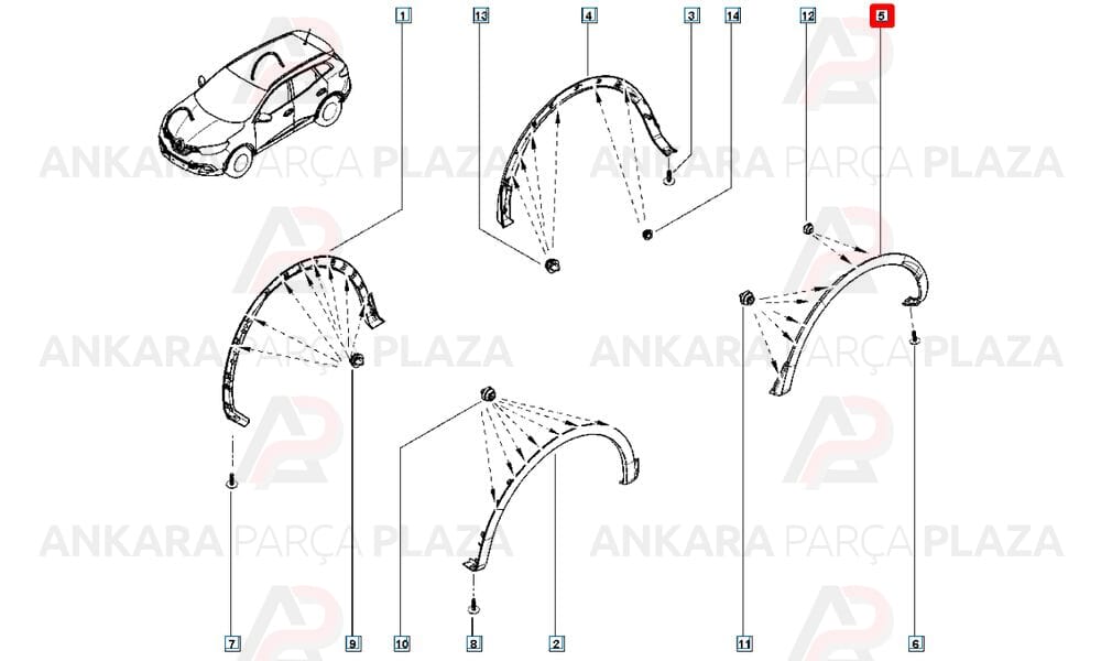 Renault Kadjar 15 - 20 Arka Çamurluk Ağzı Plastiği Sol Meydan