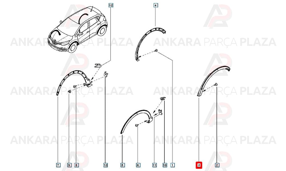 Captur Arka Çamurluk Ağzı Plastiği Sol Dodik Plastiği Meydan