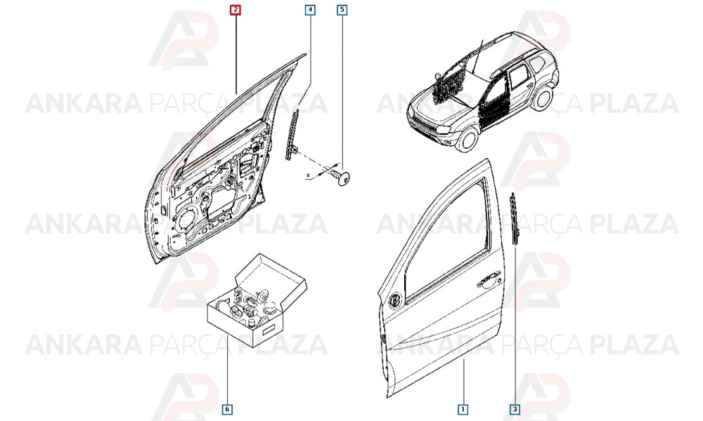 Duster 10 - 17 Ön Kapı Komple Sağ 801006719R