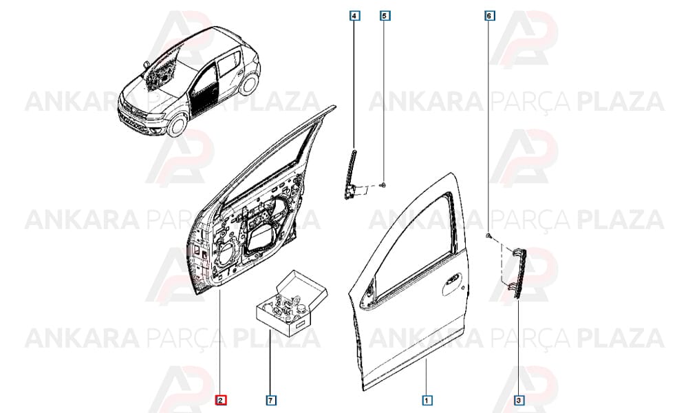 Sandero 13 - 20 Ön Kapı Komple Sağ Çekomastikli 801008681R