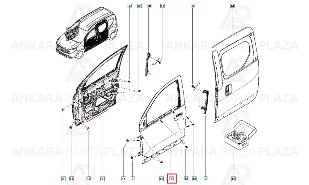 Lodgy 12 - 20 Ön Kapı Komple Sol 801014466R