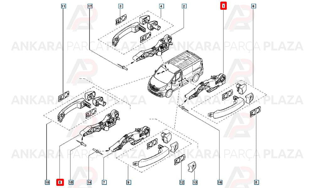 Kapı Dış Açma Kolu Modülü Mekanizması Master Faz 3 806064162R 806068194R