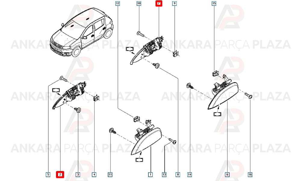 Kapı Açma Kolu Dış Sağ Clio Symbol Sandero 2 2013 >