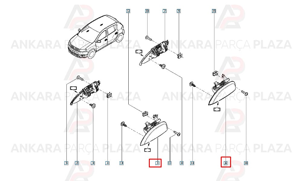 Kapı Açma Kolu Dış Sol Clio Symbol Sandero 2 2013 >