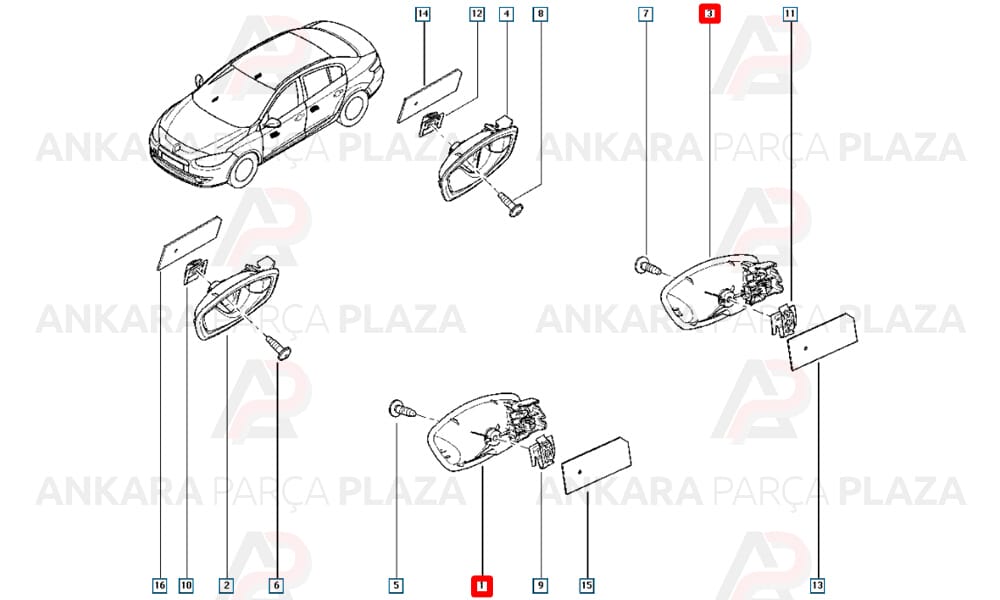 Kapı İç Açma Kolu Sol Krom Fluence Megane 3 806700014R