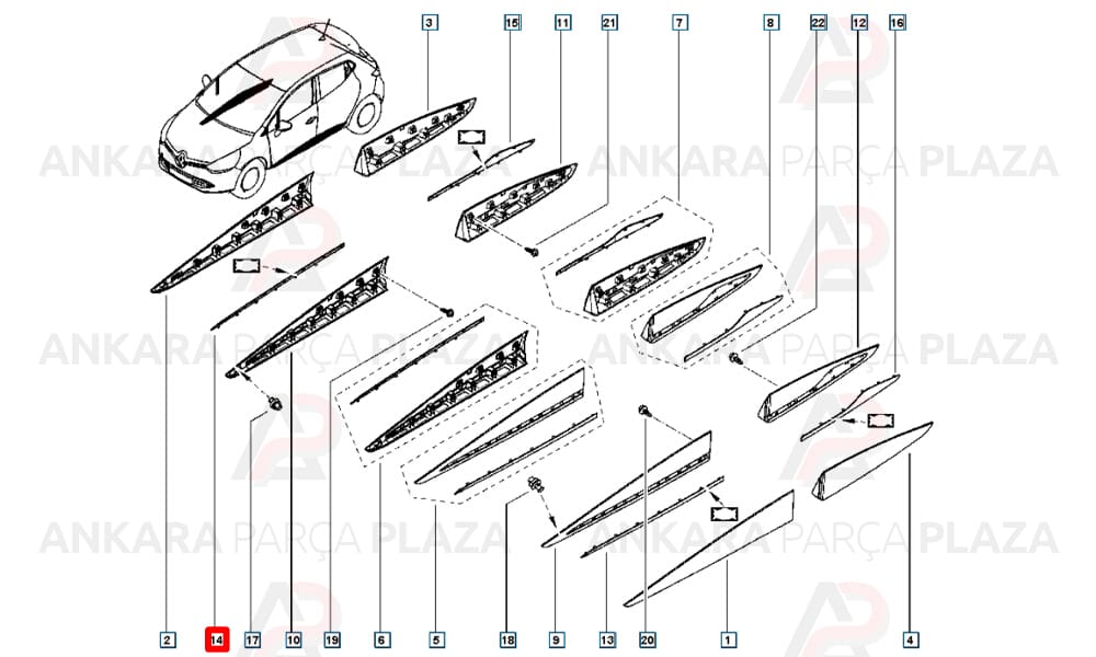 Clio Hb 16 - 20 Ön Kapı Bandı Çıtası Sağ Boyanabilir 808207893R