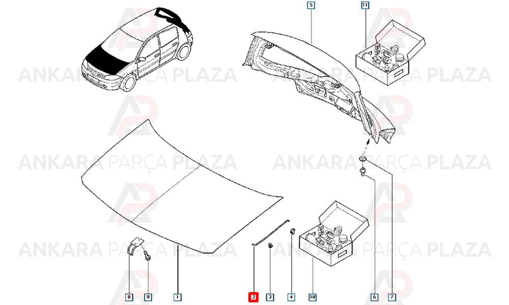 Motor Kaput Çubuğu Dayama Demiri Megane 2