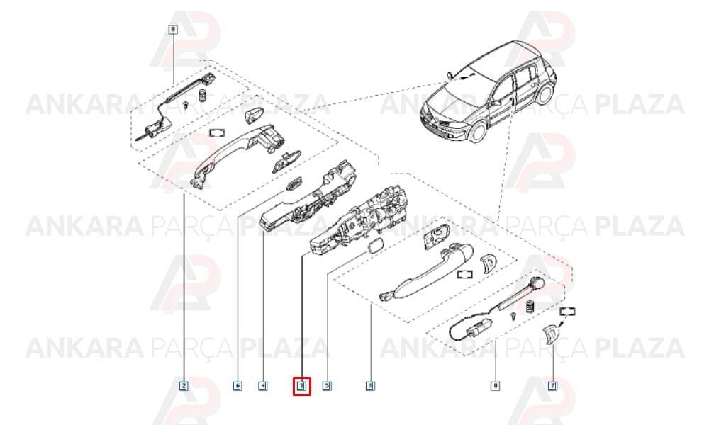 Kapı Açma Mekanizması Megane 2 Arka Sağ ( Ön Sol Ile Aynı ) 8200028463