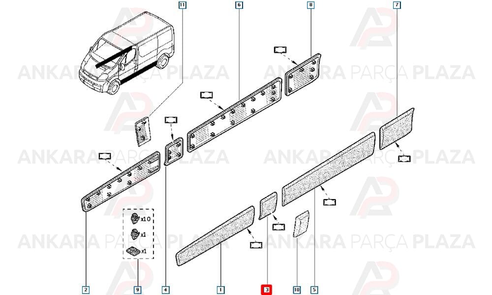Renault Trafic 04 - 14 Orta Direk Bandı Sol Siyah 8200036105