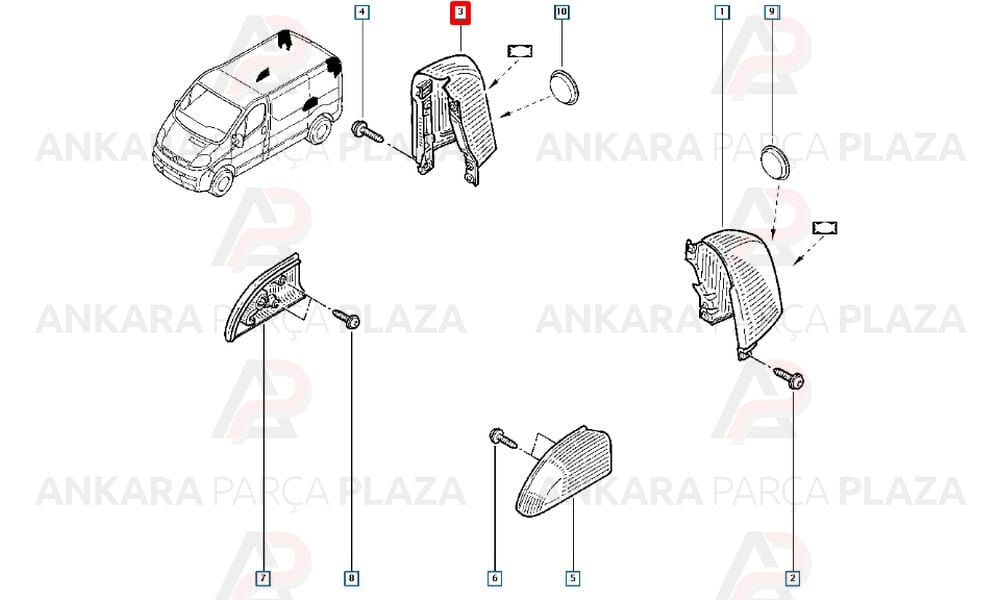 Trafic 2 Stop Lambası Yuva Plastiği Sağ Üst Orijinal 8200048866