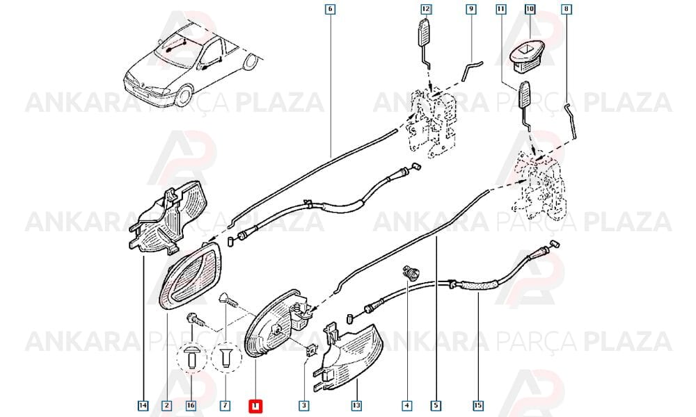 Sol Kapı İç Açma Kolu Megane 1 8200070012