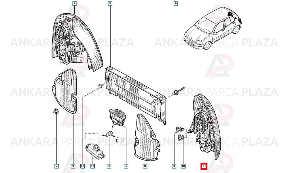 Clio Hb Stop Lambası Duysuz Sol Kırmızı Beyaz 2002 - 2006 Meydan