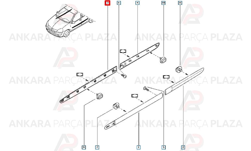 Kapı Bandı Ön Sağ Clio Hatchback 2007 - 2008 Bb1