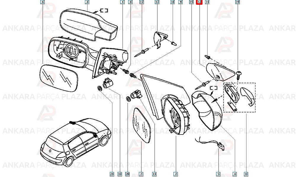 Megane 2 03 - 09 Kapı Ayna Muskası Sağ 8200073431